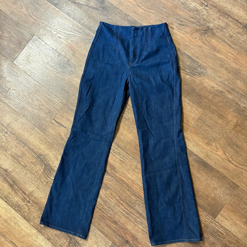 WHBM Extra High-Rise Sculpt Denim Trouser Dark Wash - Picture 3 of 8